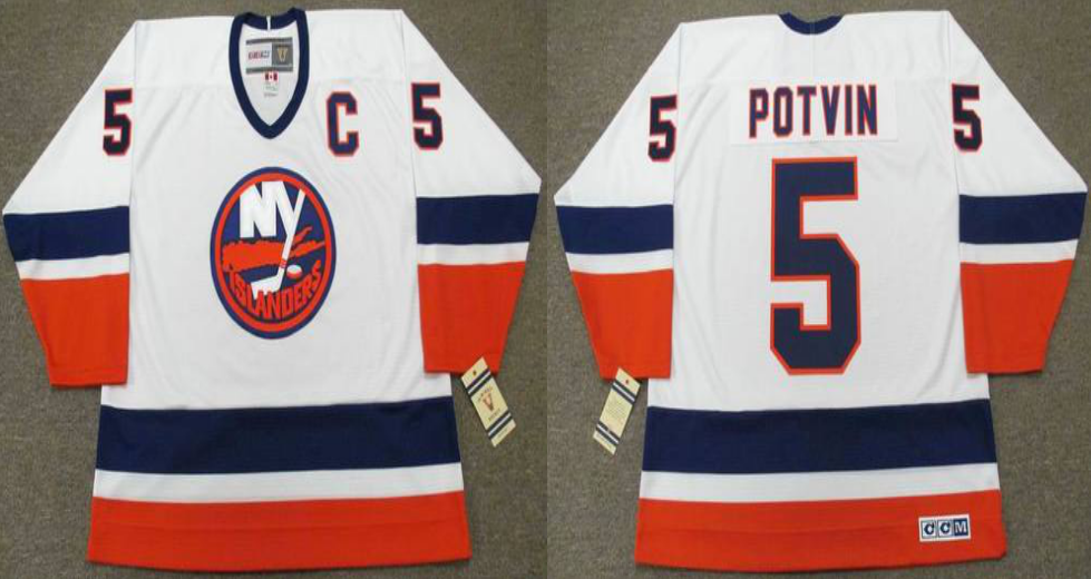 2019 Men New York Islanders 5 Potvin white CCM NHL jersey